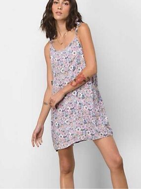Vans Retro Floral Tie-Strap Mini Dress in Pink, White & Navy Size M
